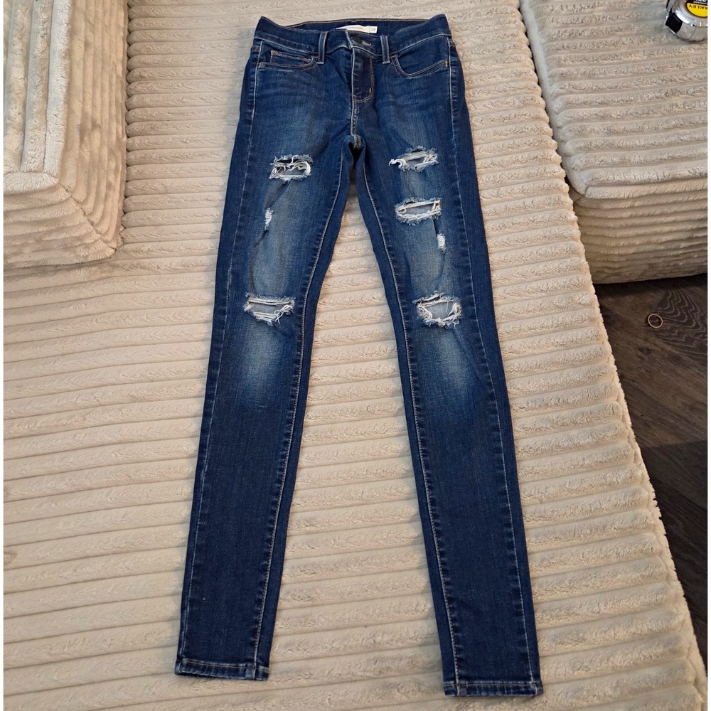 Levi's 710 Super Skinny Jeans W26 L30 Dark Wash Ripped Distressed WaterLess